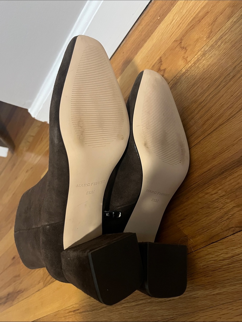 Marc Fisher Brown Suede Ankle Boots with Block Heel - Picture 3 of 4